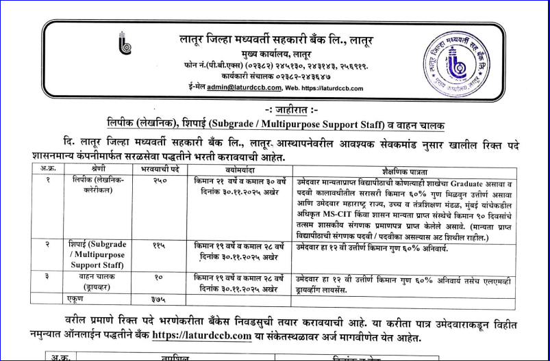 Latur DCC Bank Bharti 2026