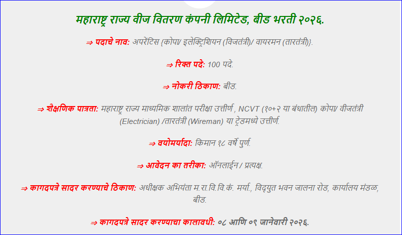 Mahavitaran Beed Bharti 2026